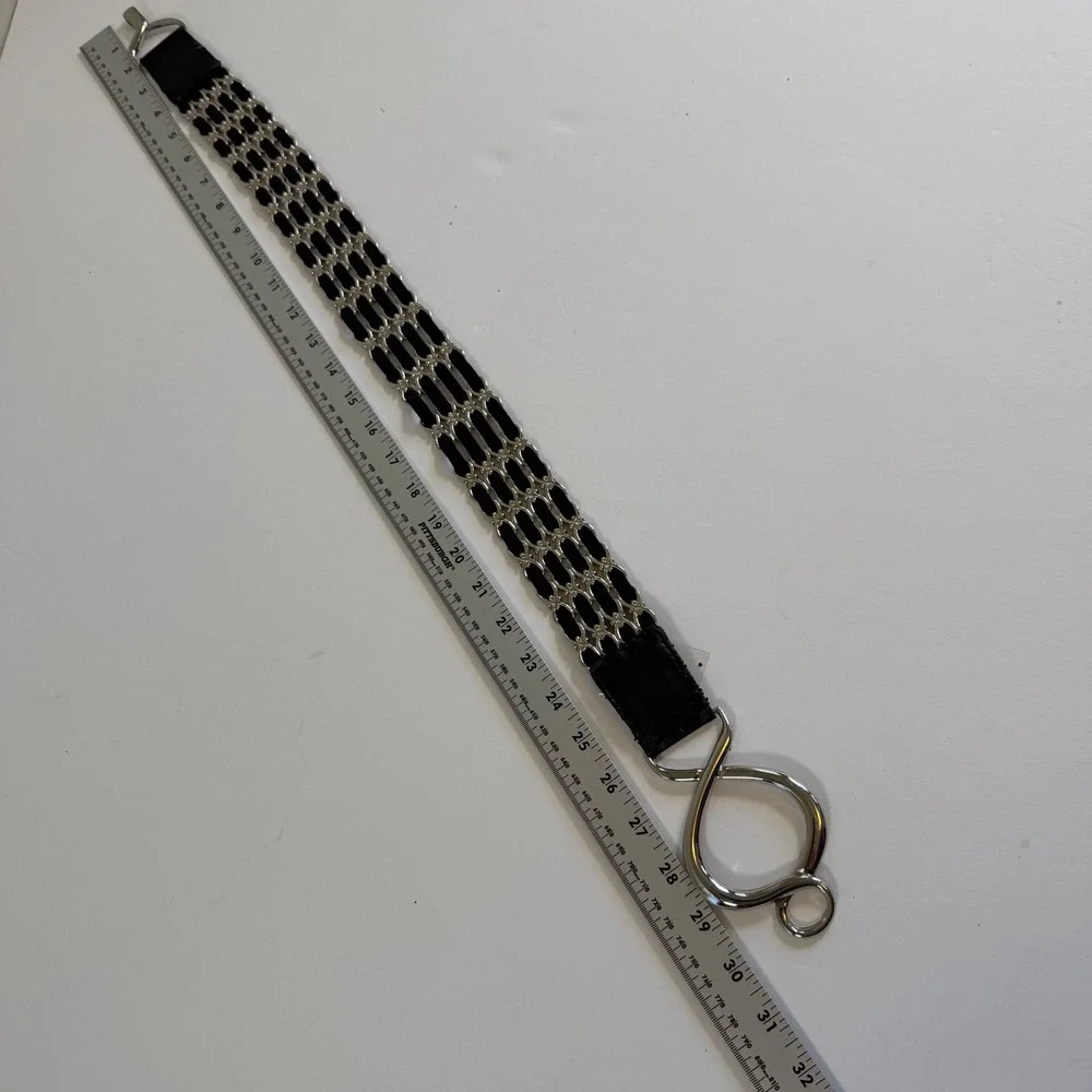 Chinese Laundry Black Elastic Chain Belt Stretch‎ Silver Hook S/M Y2K Glam